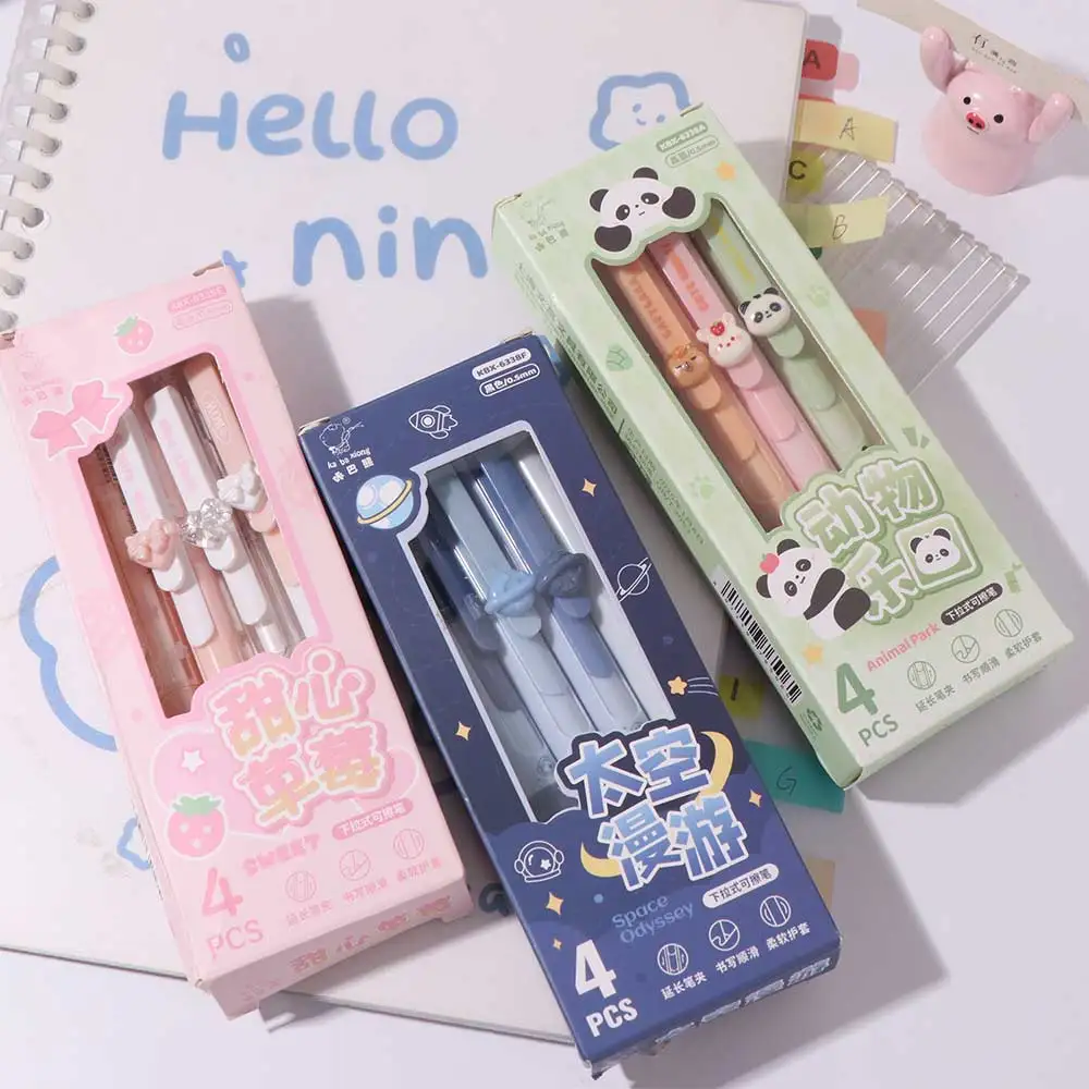 

4pcs Cartoon Cute Erasable Pens INS 0.5mm Erasable Gel Pen Aesthetic Black/Blue Ink Neutral Pen Student Supplies