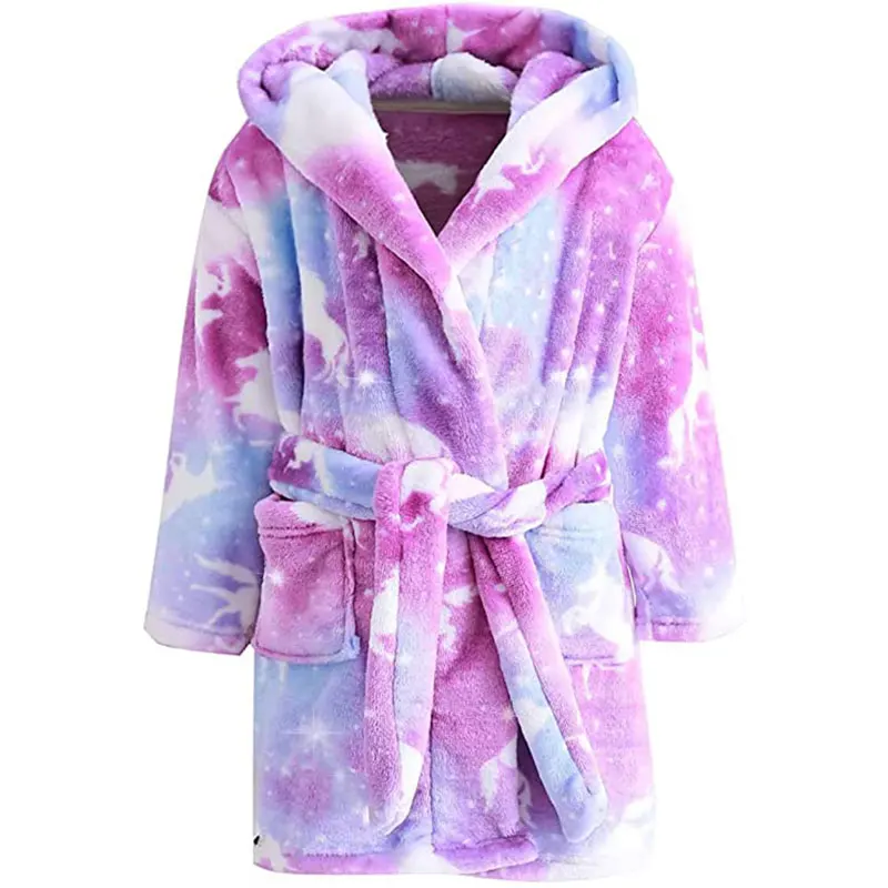 Animal Bathrobes for Girls Children's Pajamas Flannel Winter Baby Unicorn Robes Kids Home Clothing Baby Girl Warm Soft Nightgown