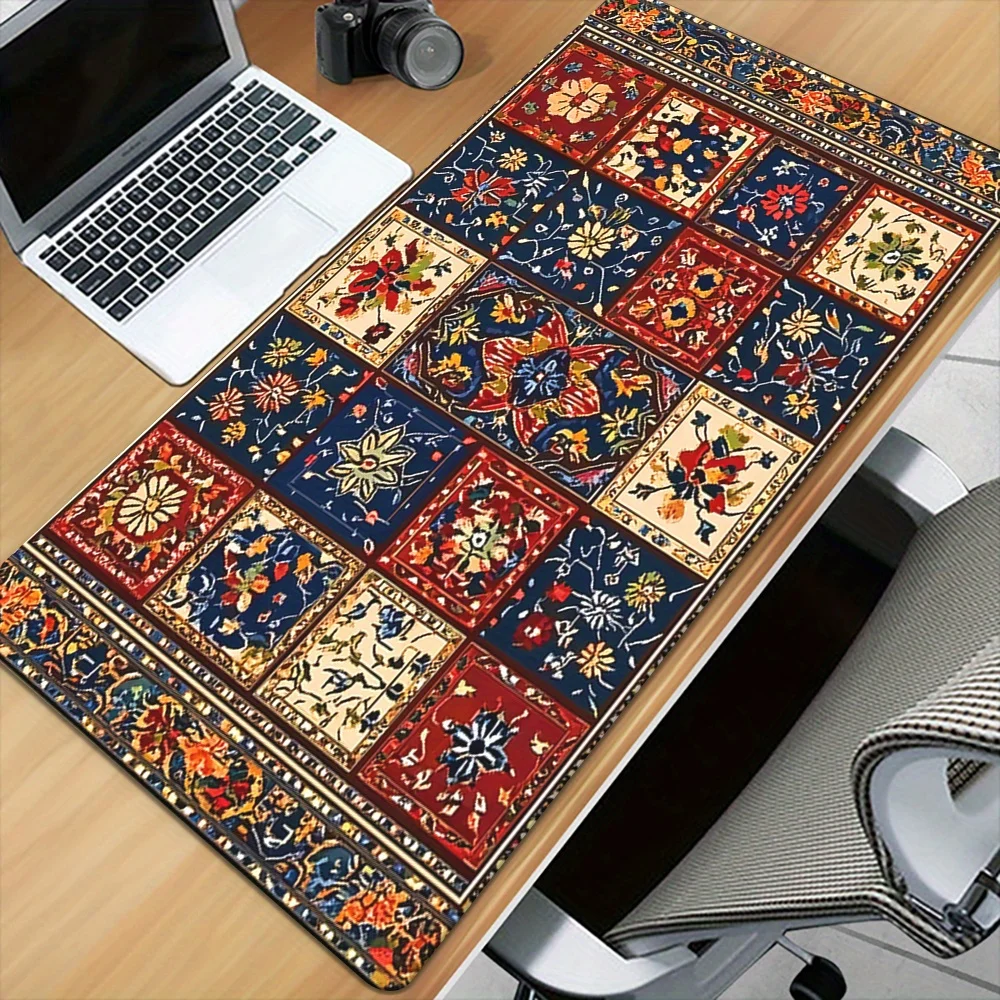 Bohemian-style gaming mousepad with bright floral geometric patterns anti-slip rubber base ideal choice for gamers