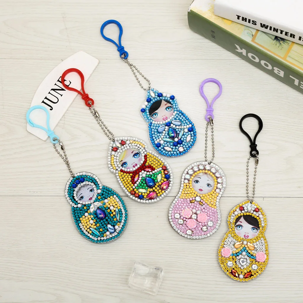 Matryoshka beauties DIY Diamond Painting Keyring Mosaic Embroidery Cross Stitch Bag Pendant Birthday Gift Diamond Keychain