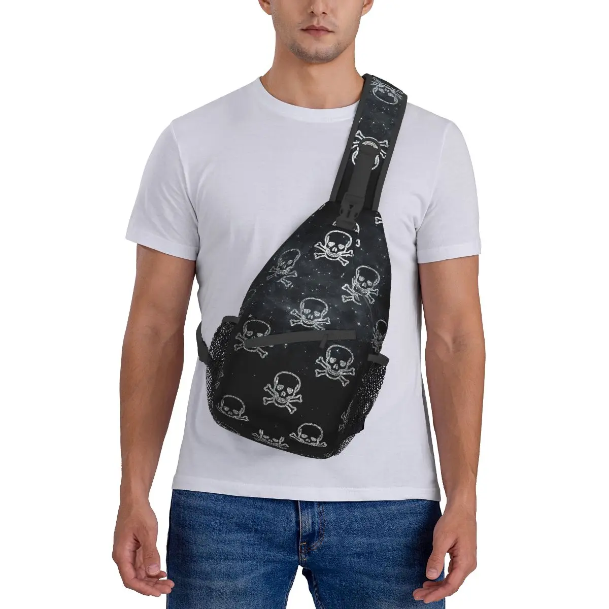 Sac à bandoulière unisexe Silver Skull SqueleProfession, sacs de poitrine à poches, sac de voyage, sac de messager de sport, sac initié par les adolescents