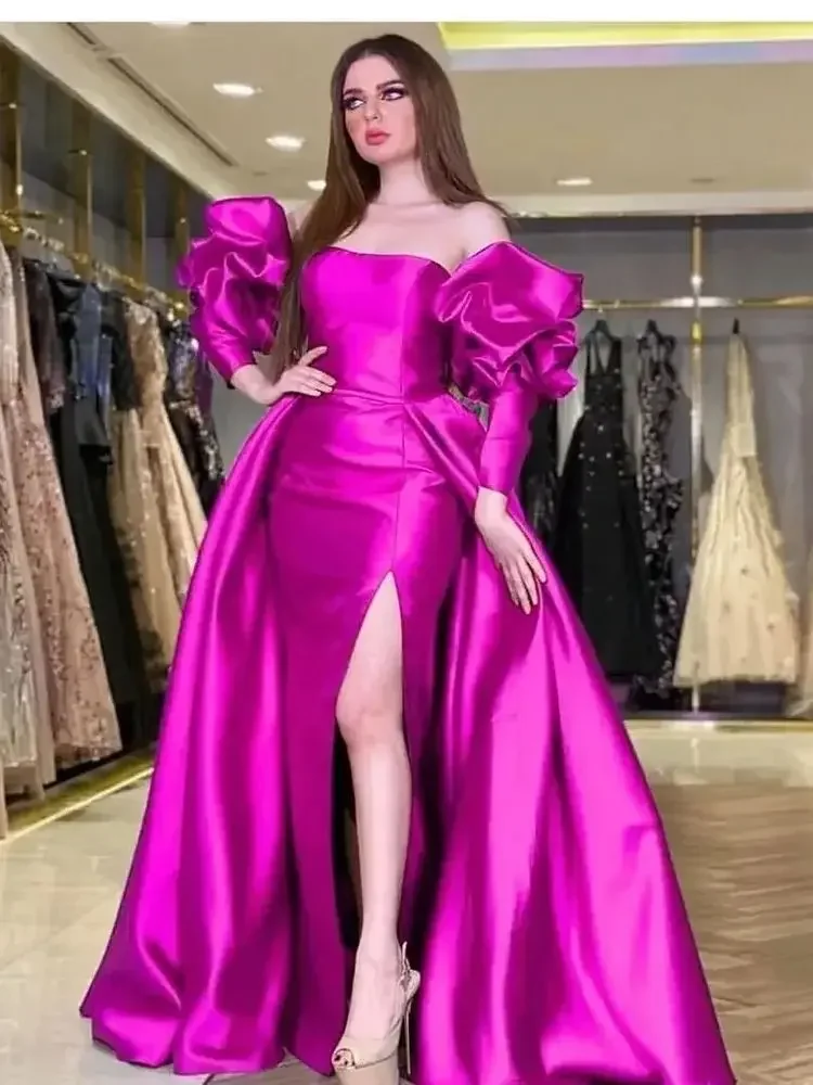 

Атласные платья русалки цвета фуксии для выпускного вечера, Саудовская Аравия, 2024, вечерние платья на одно плечо, халаты De Soirée, вечерние платья знаменитостей