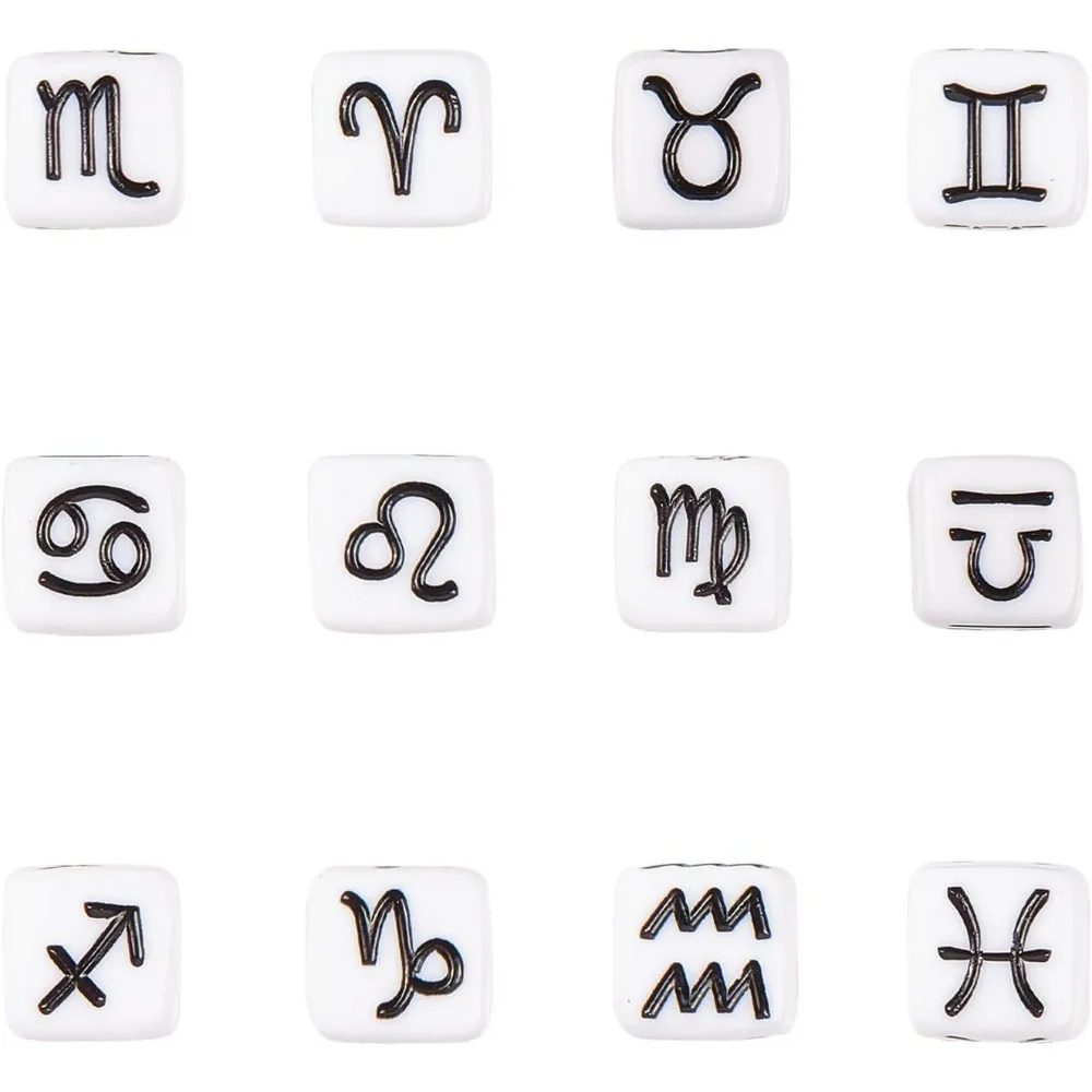 340 шт. 7 мм акриловые бусины-кубы, бусины-разделители в виде созвездия, знак зодиака, свободные бусины для изготовления ювелирных изделий (белый, черный)