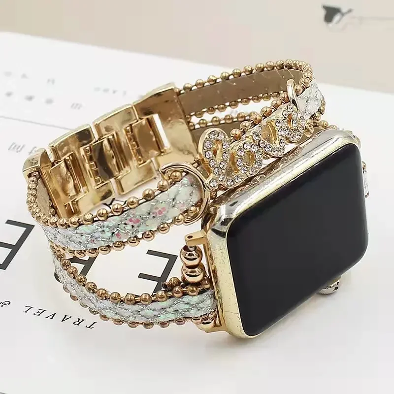 Bohemia Strap For Apple Watch series Ultra-8-7 49mm 41mm/45mm 44mm/40mm Luxury Leather women bracelet iwatch 5 4 3 6 SE band 42