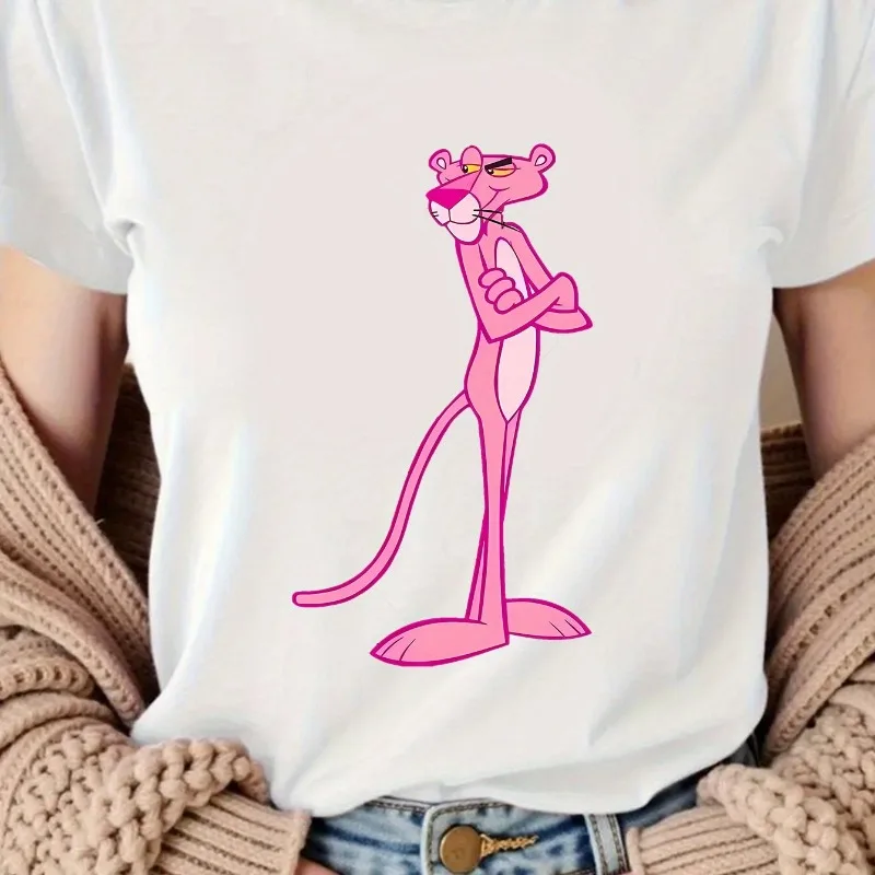 الوردي النمر الكرتون قميص مطبوع للنساء سانريو قصيرة الأكمام فضفاضة رداء علوي غير رسمي النمط الياباني تنوعا قصيرة الأكمام بلوزة