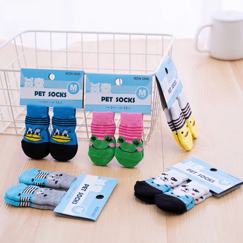 4 Pieces/set Pet Knits Socks Puppy Dog Socks Dog Anti Slip Sock Pet Clothing Non-slip Foot Covers Pet Products Shoes for Dog