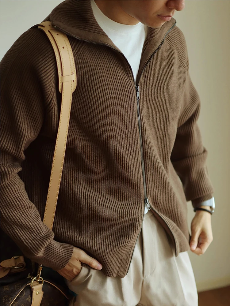 Zippered Knitted Cardigan Coat Anti-Ball for Men Casual Lightweight Spring Autumn ular Top Warm Knitted Sweater