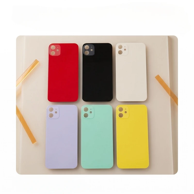 apply to for iPhone 11 12 13 14 Pro Max MINI back cover replacement repair rear glass 1PCS solid color big hole rear glass view 2