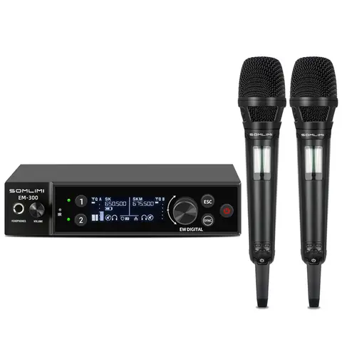 SOMLIMI EM-300 UHF True Diversity Wireless Microphone System for Karaoke Stage Performances Mic Wireless Professionnel