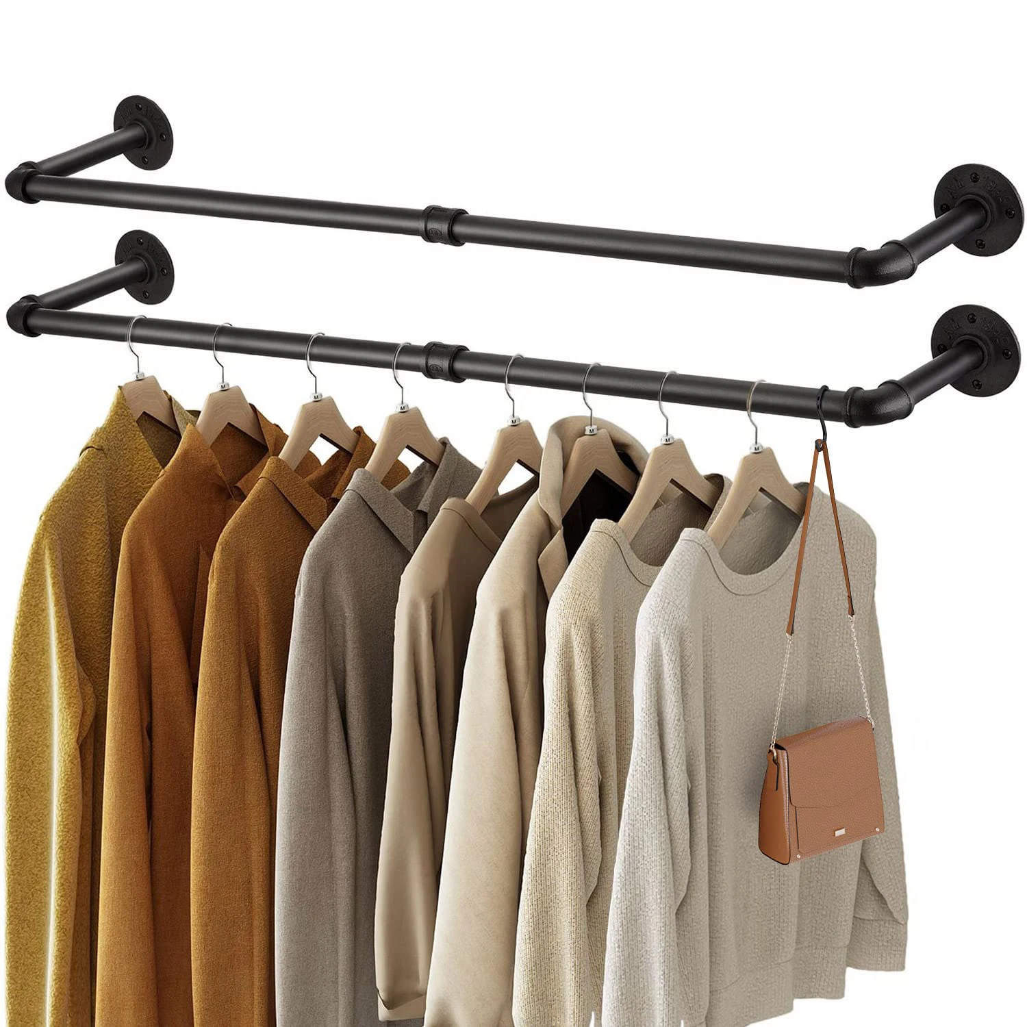 

Wall Mounted Garment Rack, Industrial Pipe, Space-Saving, Heavy Duty, Detachable Garment Bar, Multi-Purpose