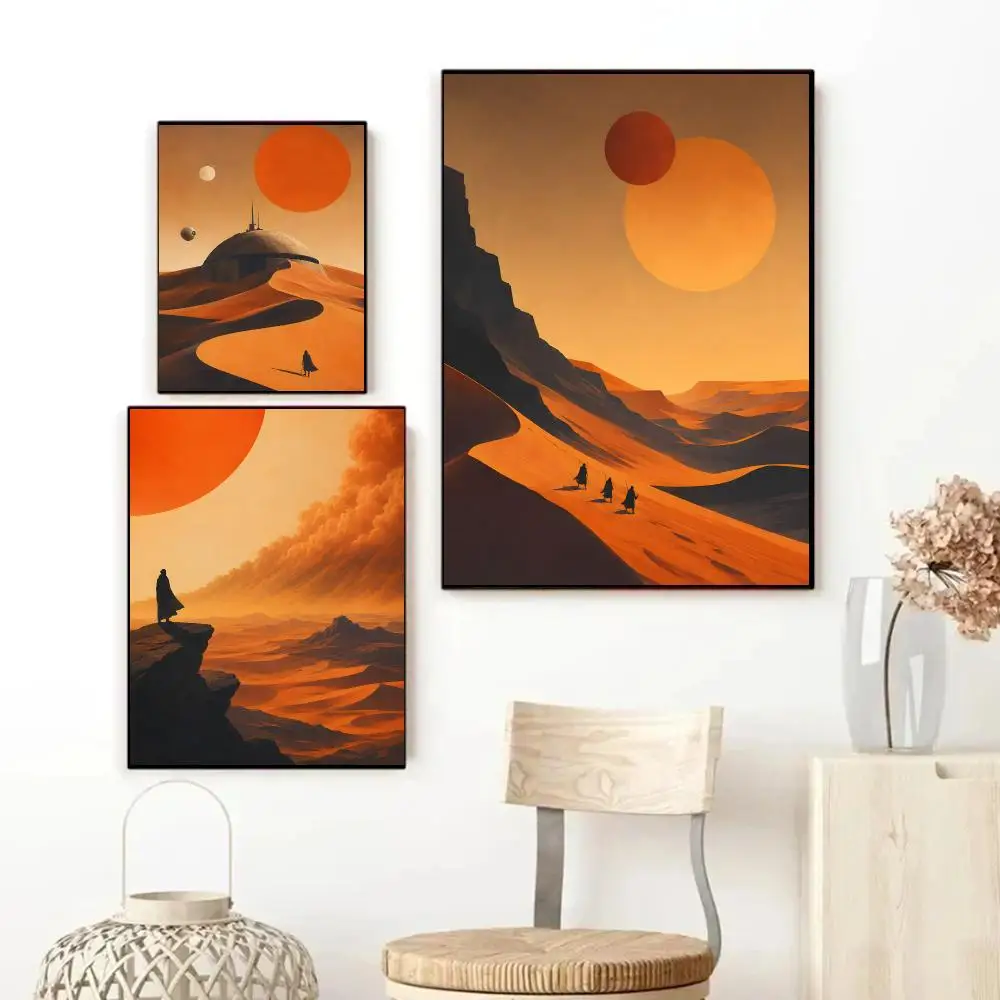 Sci-Fi Desert Dune Dual Sun Landscape Poster Art HD Advanced Aesthetic Printing Paper Wall Art for Living Room Home Decor