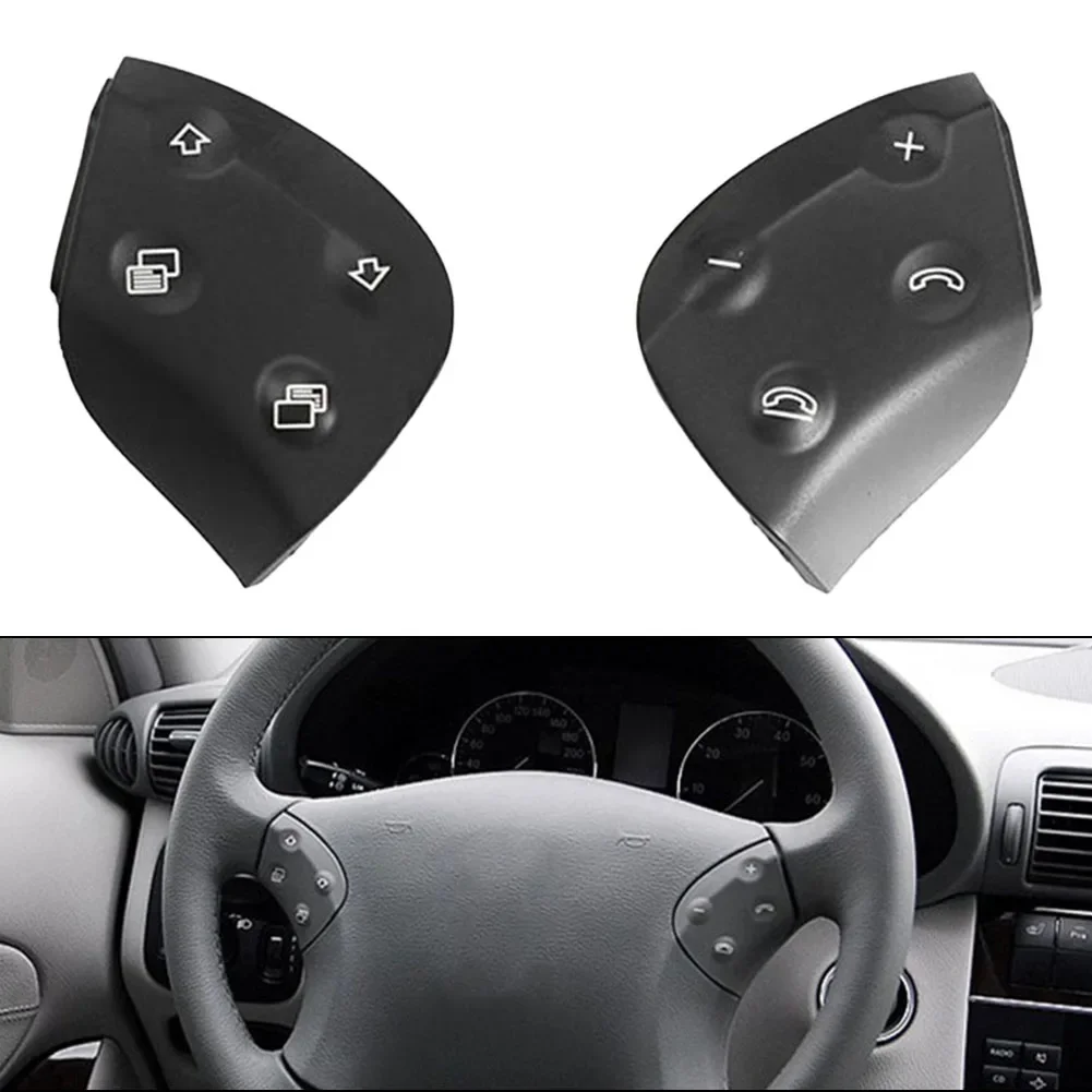 2* 2PCS Black Buttons Steering Wheel Switch Button Trim Durable Easy To Install Interior Replace Directly 2038701451 2038701551