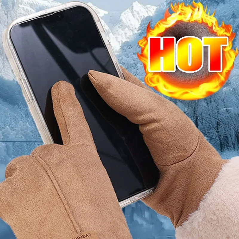 

Touchscreen Plush Glove Winter Women Cold Proof Artificial Suede Warm Gloves Girls Snowy Weather Plush Wrist Opening Mittens