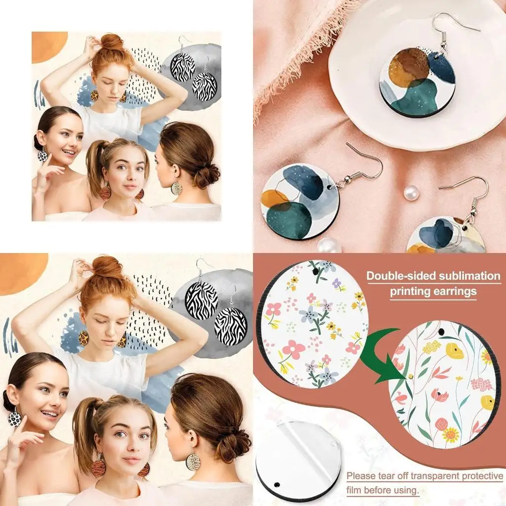 

50x Heat Transfer Earring with Earring Hook Jump Ring Ear Plug Holder Card Bag