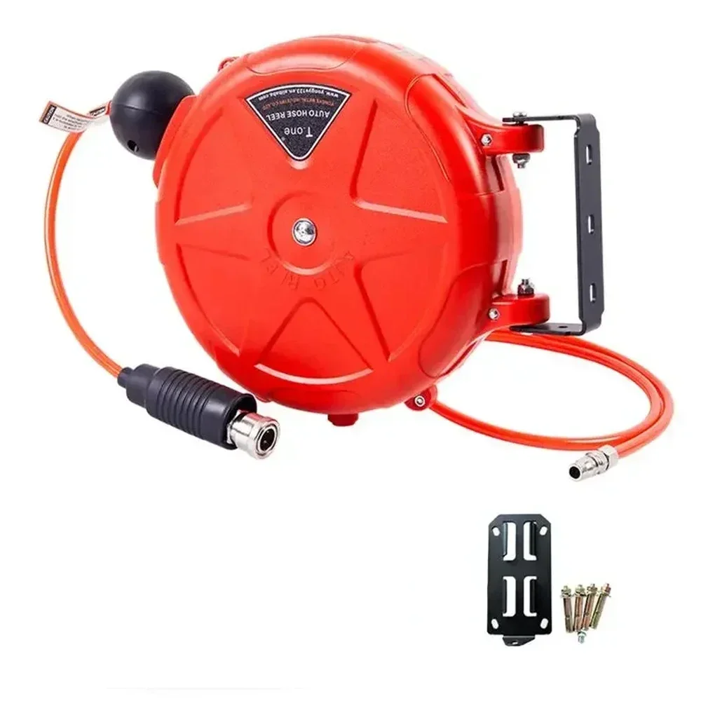 Retractable 6m Air Compressor Hose Reel, Automatic Rewind Commercial Reel with Swivel Bracket & Quick Coupler