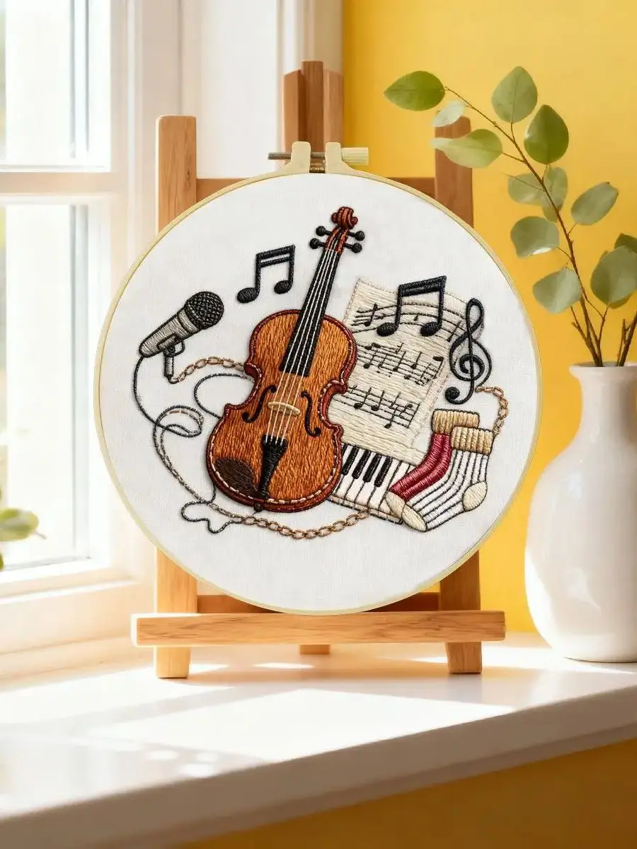 1 Stück 20X20CM/15X15CM 7,87/6,3 Zoll Musikinstrument Stickerei Starter-Kit DIY-Kit DIY-Stickerei-Set Handarbeiten – Detail 6