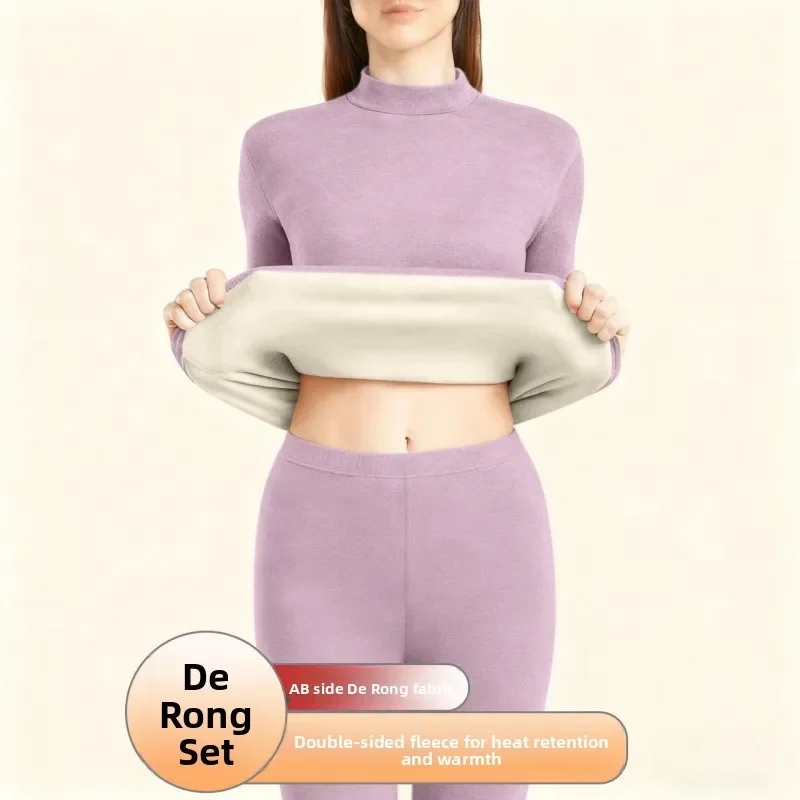 طقم ملابس داخلية حرارية من الصوف السميك للنساء قميص Dervo يولد للحرارة من الصوف القطني الدافئ للخريف والشتاء ضروري #3
