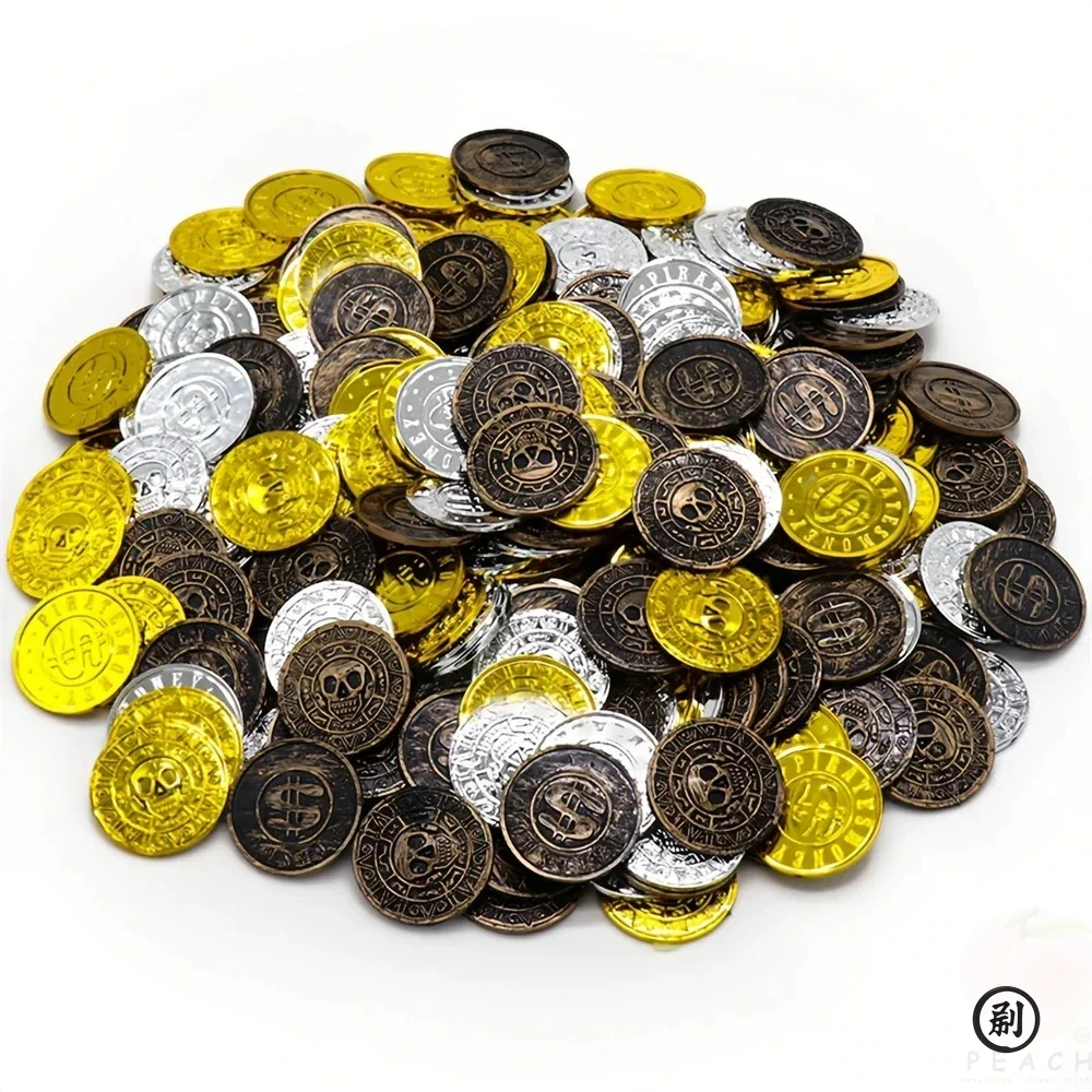Fake Pirate Coin 20/50/100pcs – Retro Plastic Treasure for Party Favor, Kids Birthday Gift, Halloween Decor
