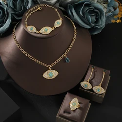 Classic trendy blue eyes Earring Ring necklace Bracelet Set Simple Personality Womens Stainless steel Jewelry Set for Women Gift