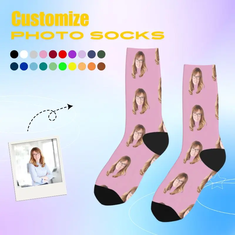 Customized printing of your photos, personalized long socks, colored socks, men's women neutral socks, fun and innovative socks,