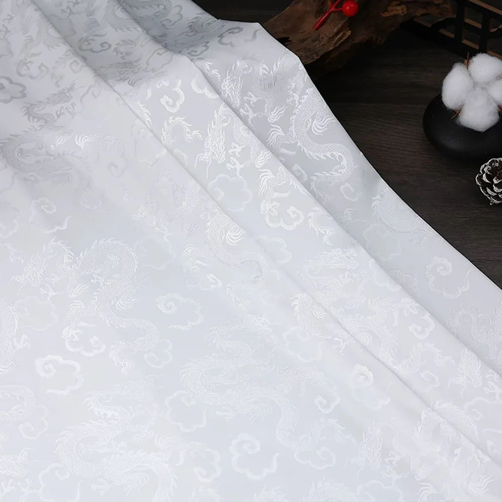 Satin Brocade Jacquard Fabric Dragon Pattern Shiny Silky for Sewing Dress Shirts Tablecloth Table Runner Wedding Decor DIY Craft