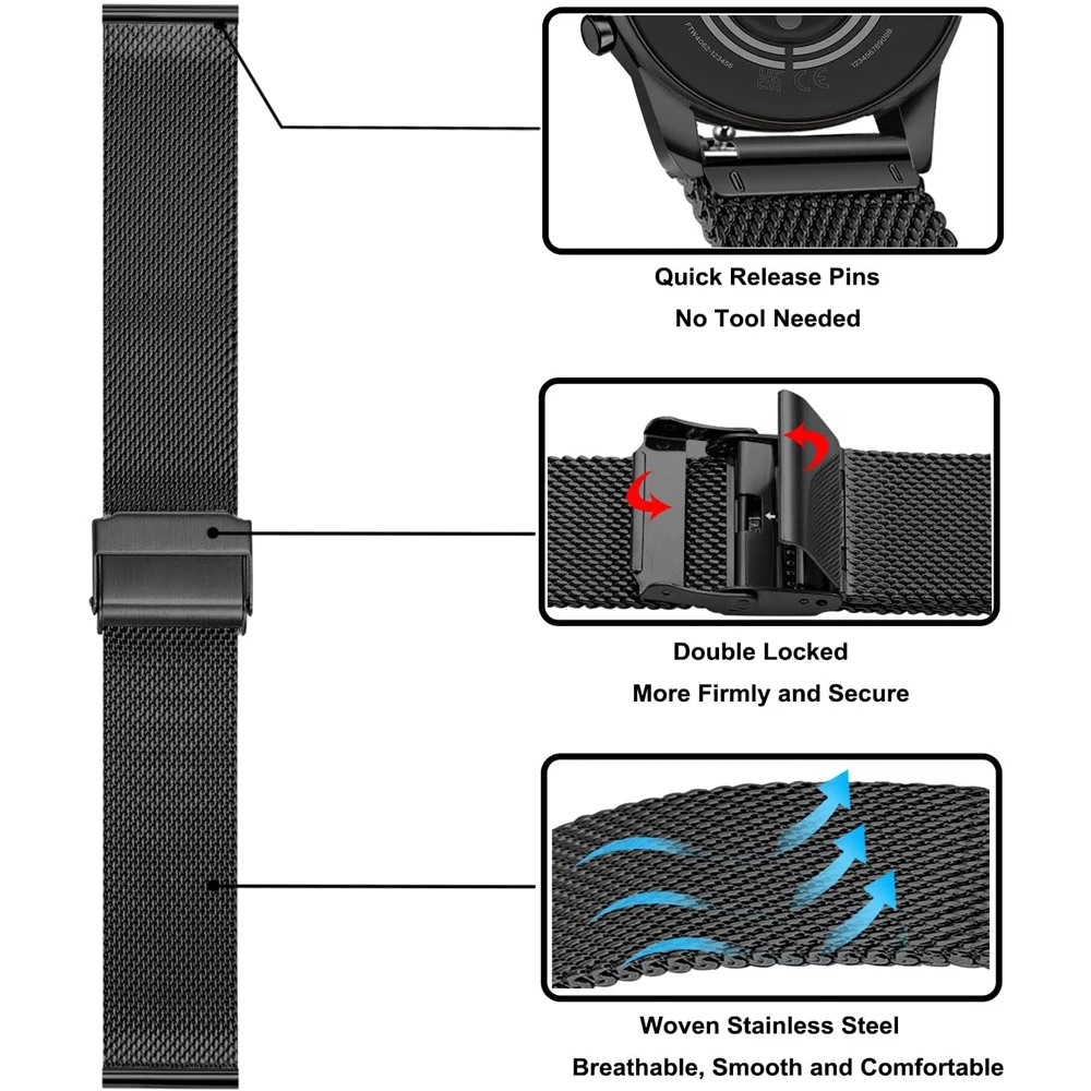 สายนาฬิกา 22 มม. สำหรับ Fossil Men's Gen 6 44mm / Gen 5 Carlyle / Garrett / Julianna Smart Watch, สายสเตนเลสสตีลสำหรับ Fossil Men's Gen 5E 44mm / Collider HR / Explorist HR