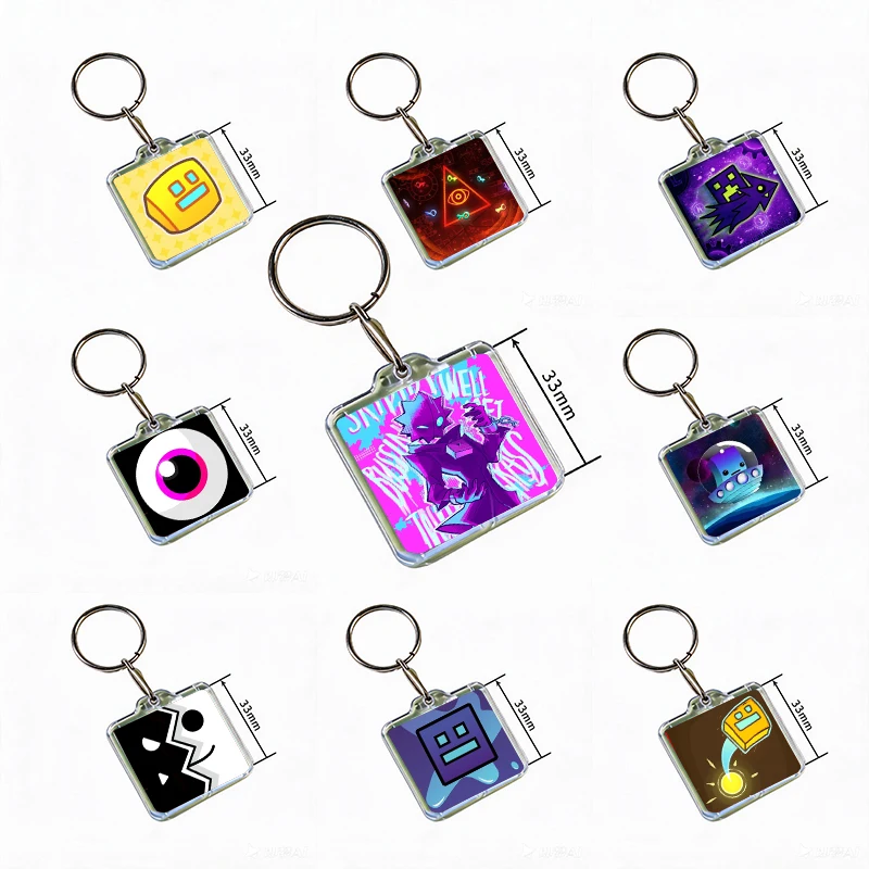 Game G-Geometry Dash Acrylic Keychain Handmade Hanging Ornaments for Clothes Backpack Decoration Accessories Gifts with Friends