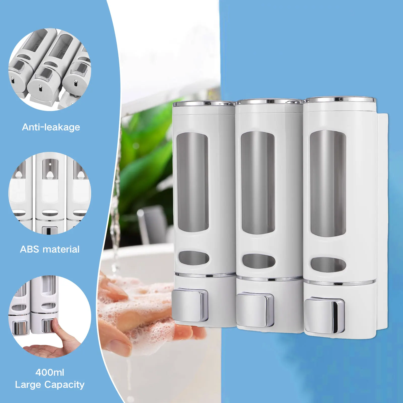 2/3 Pcs Shower Soap Dispenser 400ml Wall Mounted Liquid Soap Dispenser Shampoo and Conditioner Dispenser Bathroom Accessorie