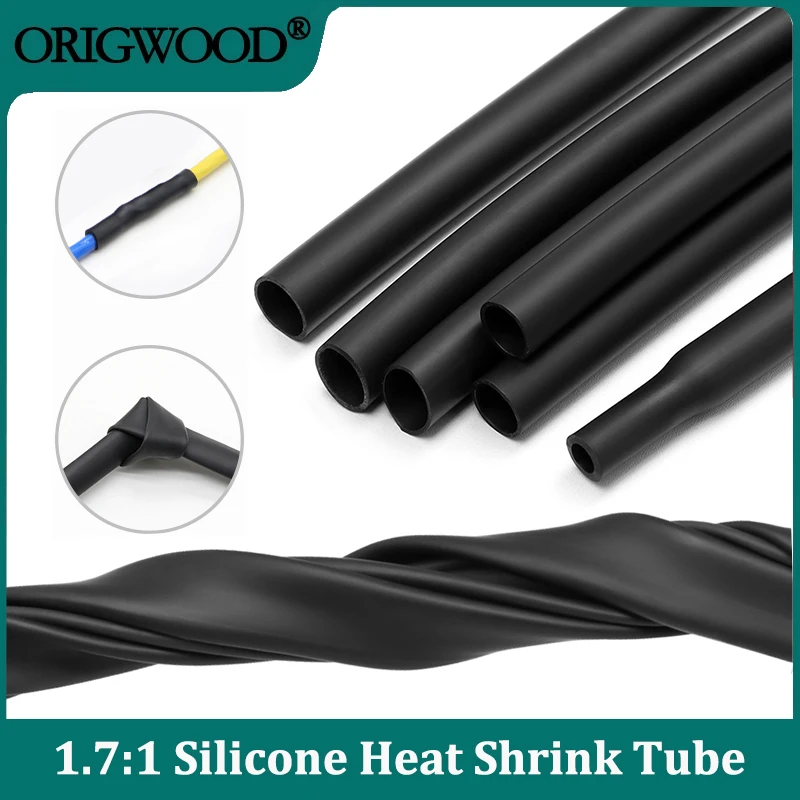

Silicone Heat Shrink Tube 1.7:1 Black 0.8 - 30mm Shrinkable Insulated Sleeve High Temperature Resistant Wrap Wire Cable Protect