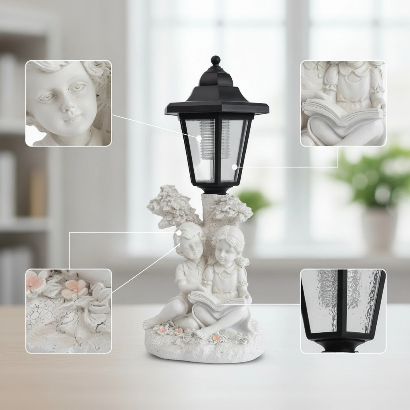 Solar Statue with Lantern Freestanding Solar Garden Light Garden Ornament with Light Whimsical for Gardeners, Patio, Yard view 2