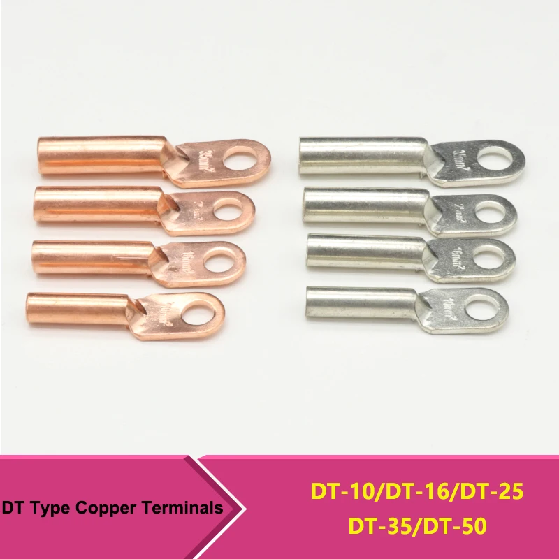 Wire Crimp Connector Car Auto Copper Terminal Block DT-10/16/25/35/50 Battery Cable Crimp Terminals Soldered Copper Crimp Lugs