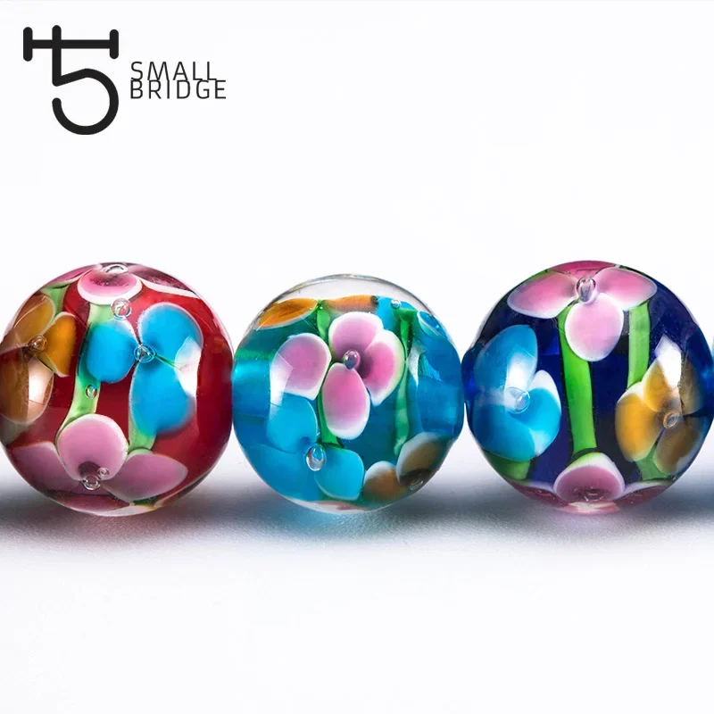 12mm Murano Transparent Round Lampwork Beads Women Necklace Jewelry Making Transparent Diy Flower Beads Wholesale L202