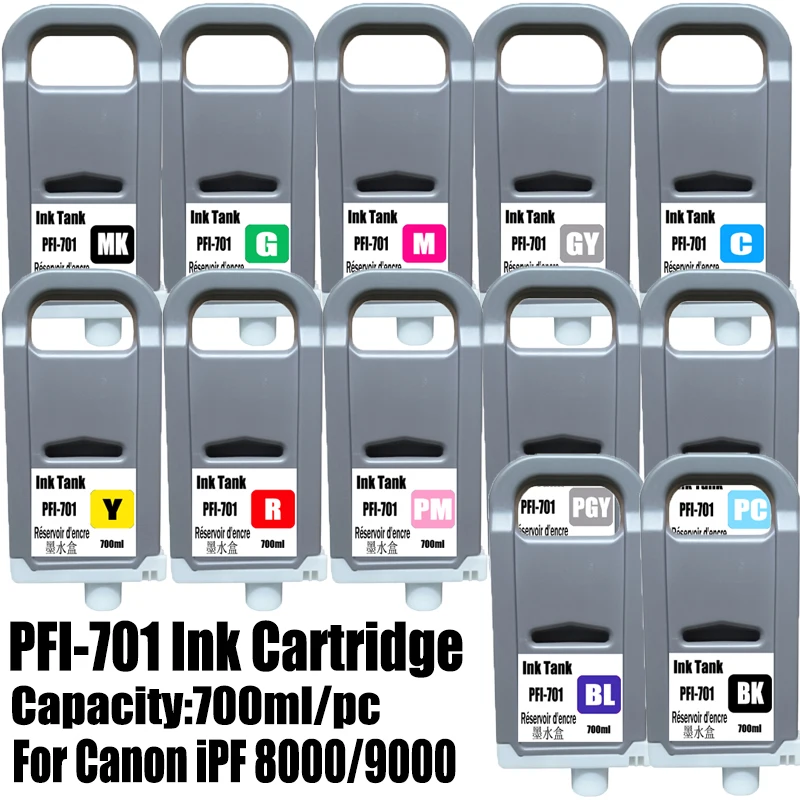 

Чернильный картридж 700 мл PFI-701 PFI701, совместимый с Canon iPF8000, iPF9000, iPF8000s, iPF9000s, iPF8010s, iPF9010s, с пигментными чернилами.