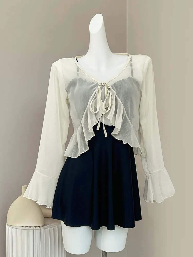 

Waterproof Sun Protection Long Sve Fairy Aosphere Open Cardigan Swimsuit Cover up Chiffon Outerwear Meat Concealing