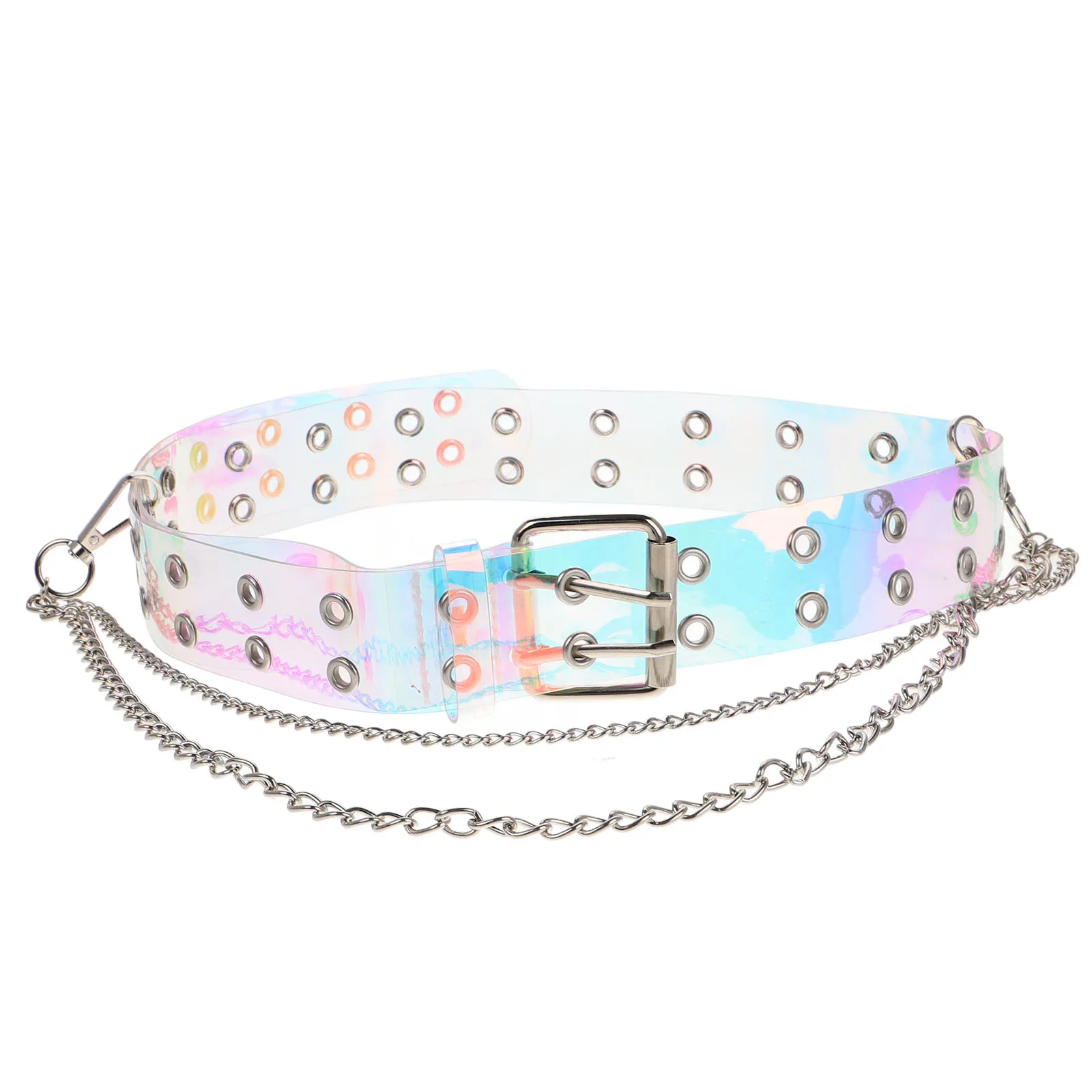 

Women Double Grommet Chain Stylish Pants Waist Fashion Wide For Dresses Trouser Adjustable Durable Pvc Belt Vintage