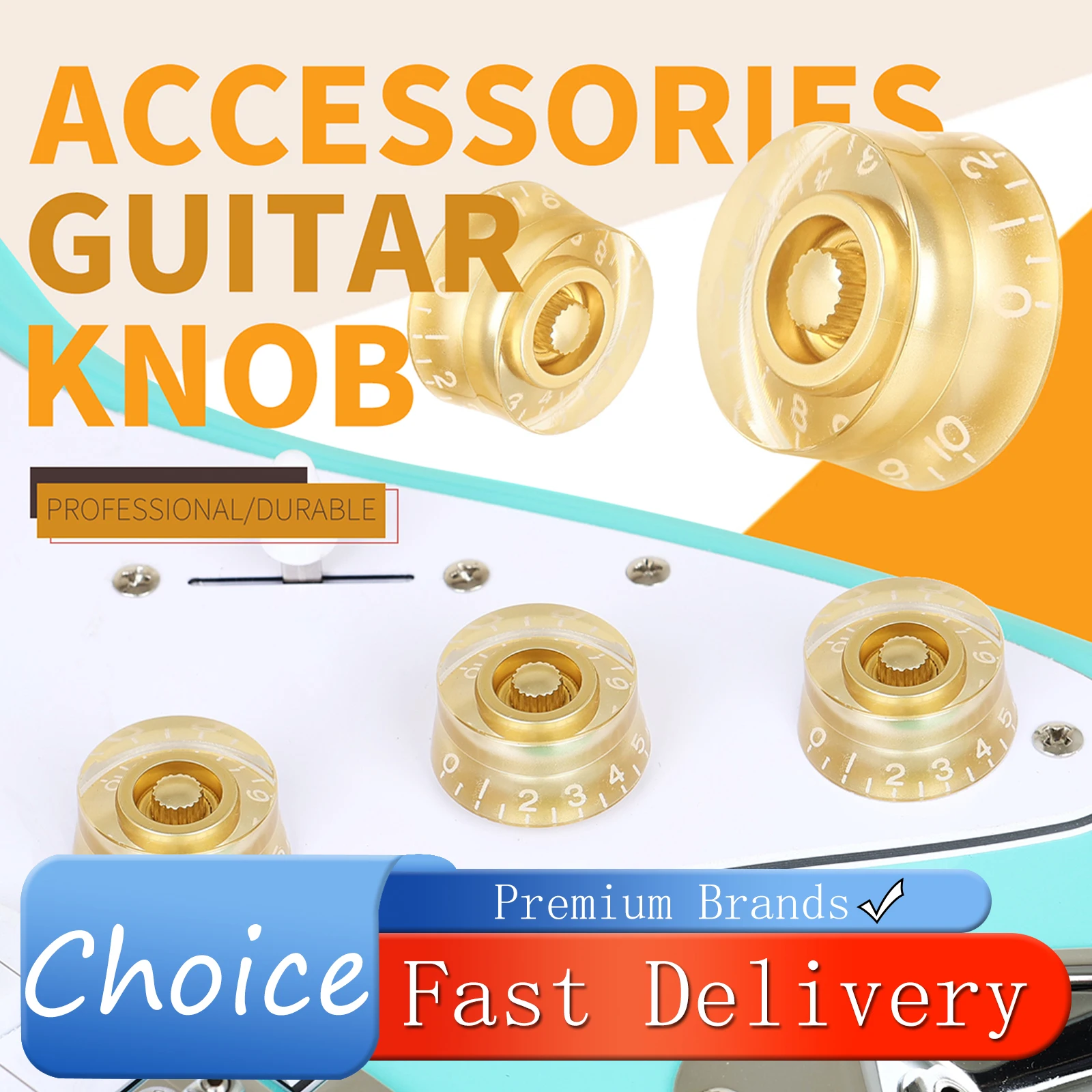Bouton de commande de guitare transparent doré, en ABS, numéroé, pour le volume et le tonalité, accessoires de remplacement pour guitare électrique, 1/3/5/10 pièces