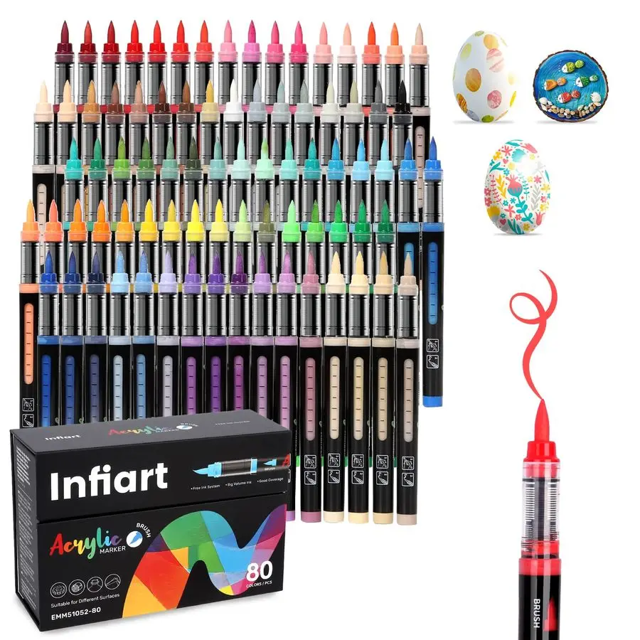 

Colors Acrylic Paint Markers Brush Tip, Automatic Ink Control Acrylic Paint Pens Waterproof Acrylic Markers Set for Christmas De