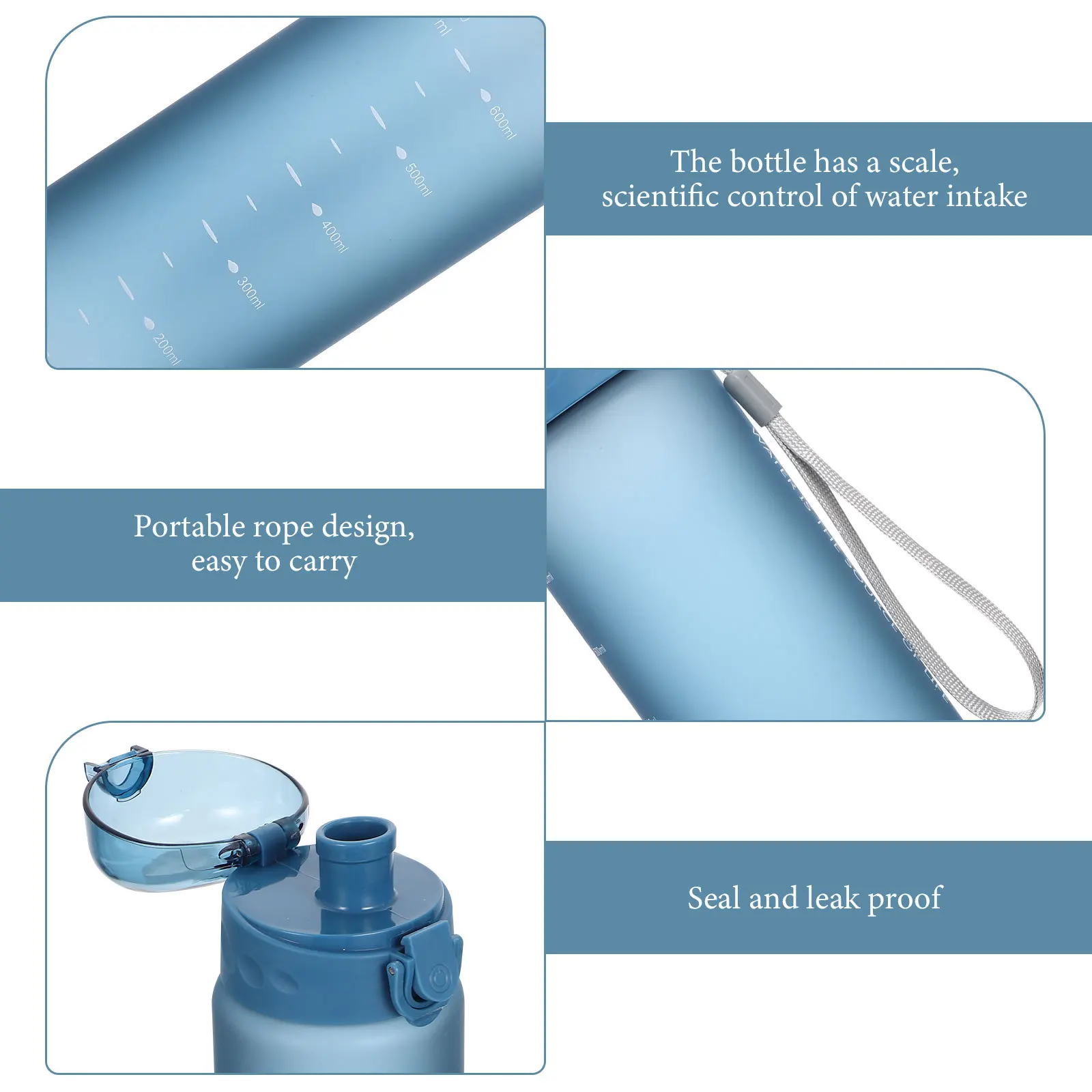 Botella de agua portátil para exteriores, botella de hidratación deportiva estable con cuerpo grueso duradero de gran capacidad