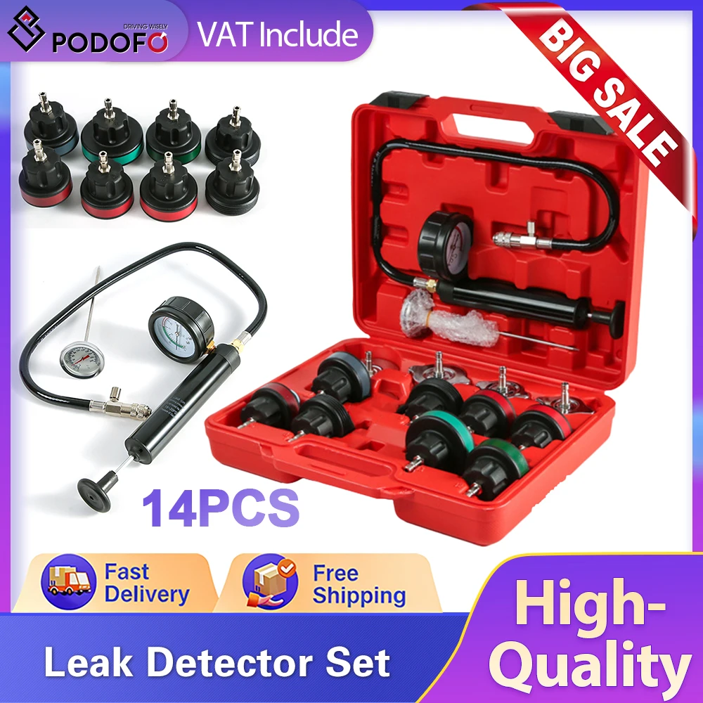 Kit de test de fuite de radiateur universel Podofo 14 pièces, outil de détection de fuite de réservoir d'eau pour voiture, moto, camion, système de refroidissement