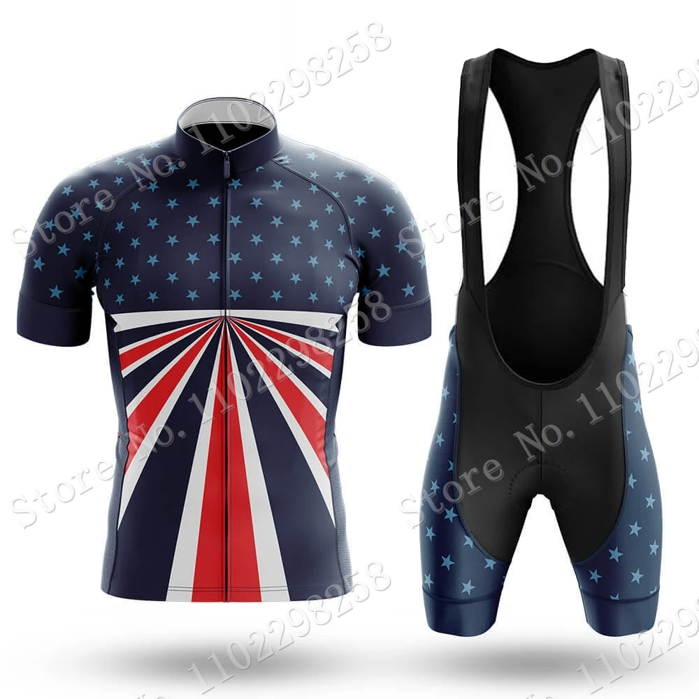 2024 USA Team National Cycling Jersey Set Blue Short Cycling Clothing Shirt Road Bike Suit Bicycle Bib Shorts MTB Ropa Maillot