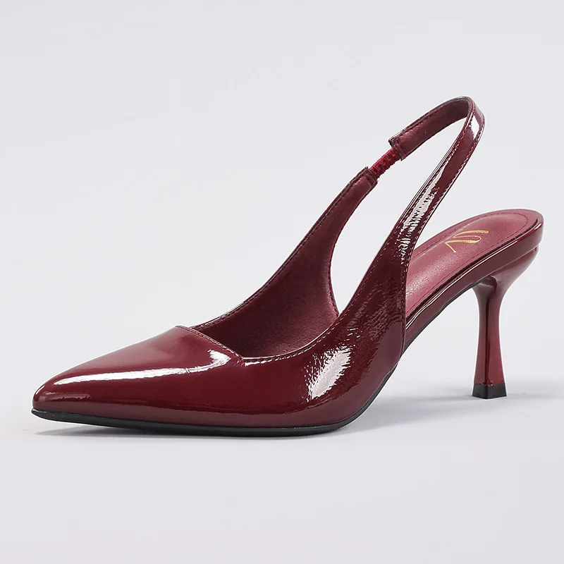 

Sexy Patent Leather High Heels Women Elegant Pointed Toe Stiletto Sandals Fashion Slip on Female Slingbacks Banquet Party Shoes