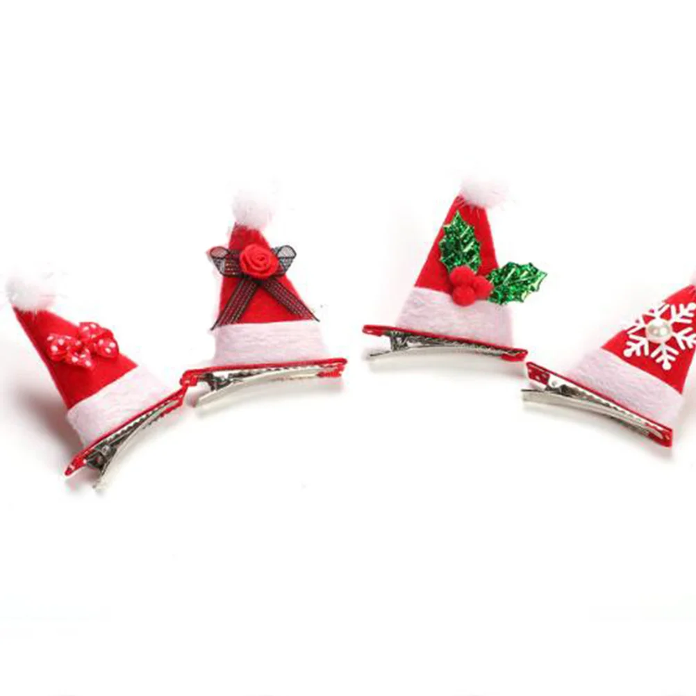 

8Pcs Hair Bow Snowflake Pattern Clips Christmas Hat Hair Accessories Party Wedding Hairpins Festive Xmas Headdress