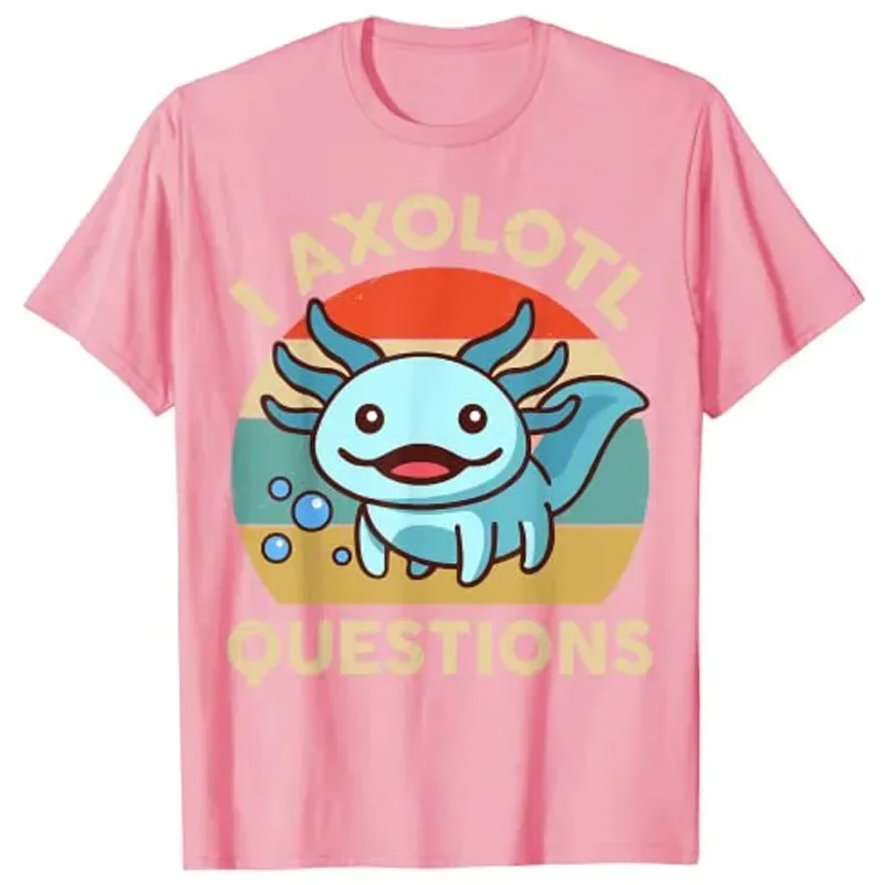 Cute I AXOLOTL QUESTIONS Letter Print Boys Creative T-shirt Casual Comfy Short Sleeve Crew Neck Tops Kids Clothings for Summer