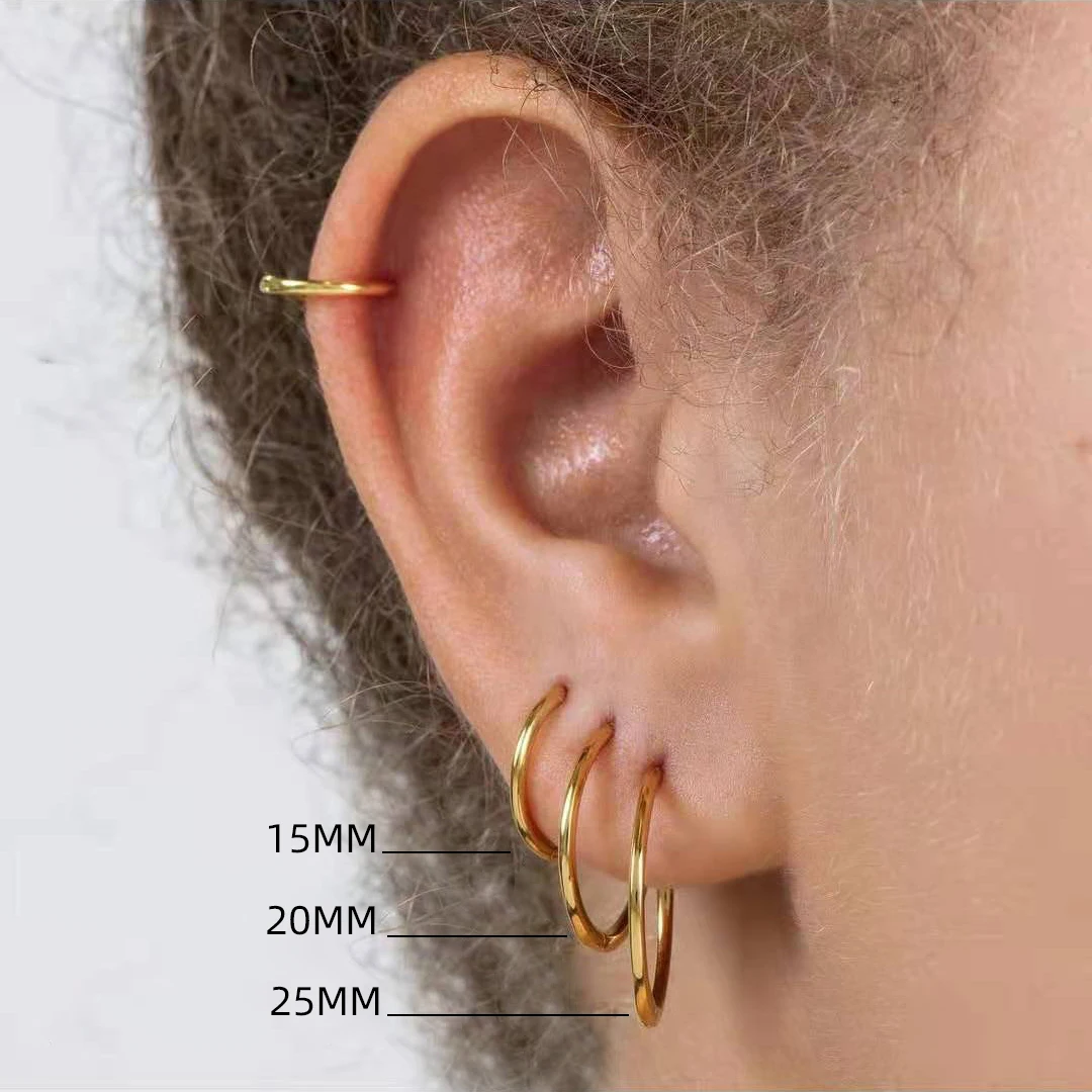 Gold Color Stainless Steel Hoop Earrings for Women Small Simple Round Circle Huggies Ear Rings Steampunk Accessories