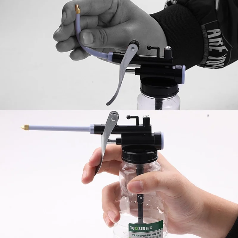 Mini Grease Gun Oil Cans Plastic Transparent Hose High Pressure Grease Hose Oiler Hose Oil Injector Can Oil Pump 250ML