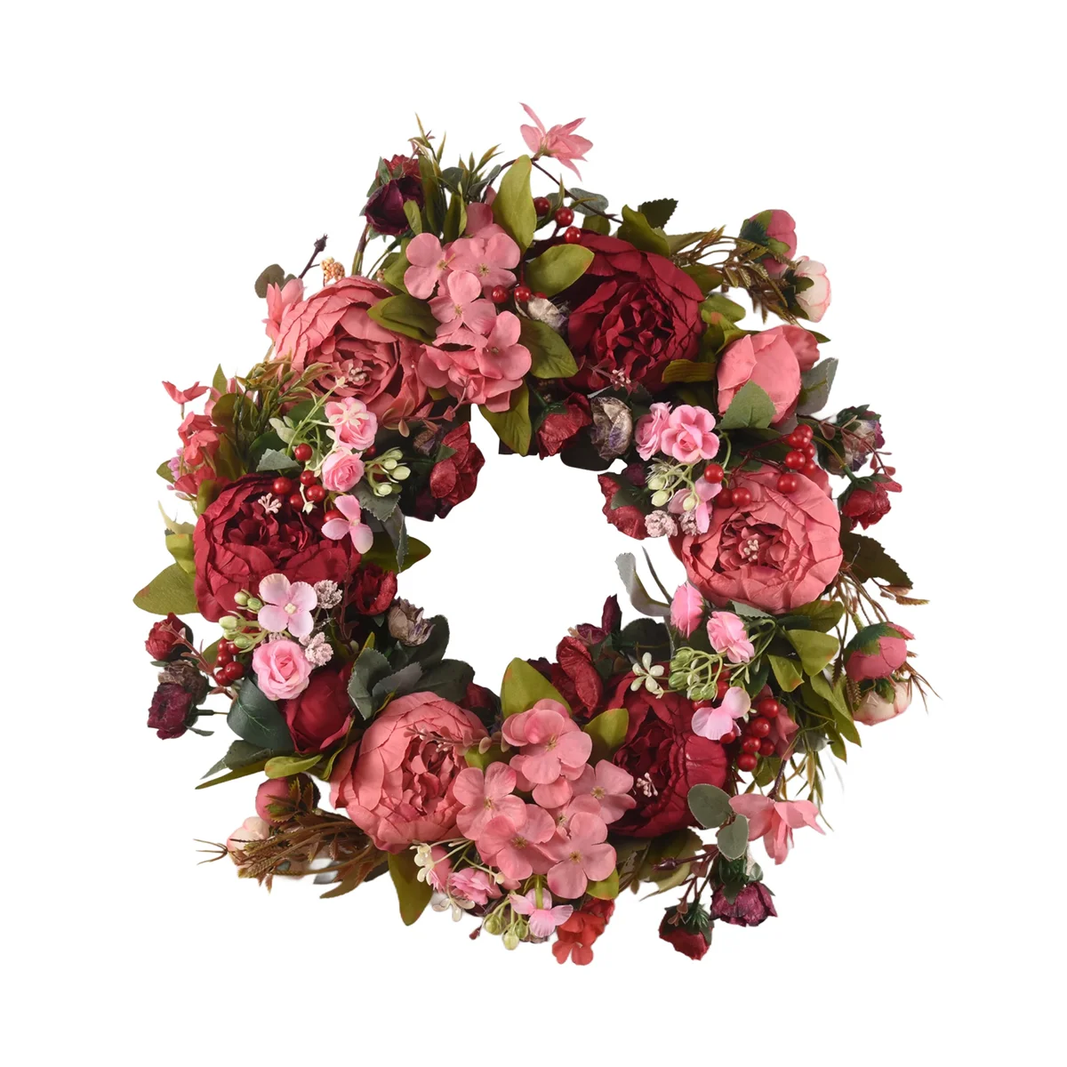 

AB51 Decorative Door Wreath,Silk Flower Peony Head Flower Wreath 40cm Handmade Garland for Autumn Winter Outdoor Display Red