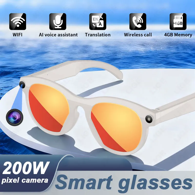 

AI Smart Glasses with 200W Camera Video Recording Eyewear Language Translation Sunglasses Bluetooth Call Music Play Men Women Ne