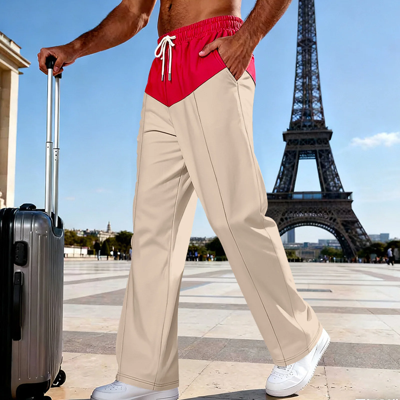 

Mens Color Block Sweatpant with Pockets Workout Slim Athletic Jogger Pants Training Hip Hop Trousers Autumn Loose Wide Leg Pants