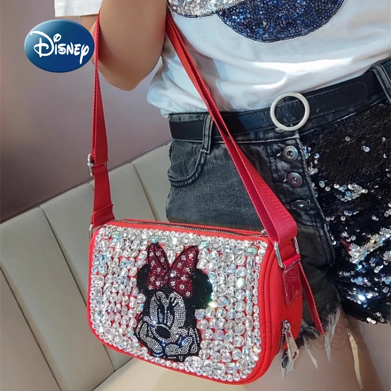 Disney Minnie's New Diamond-set Women's Shoulder Bag Fashionable Women's One-shoulder Crossbody Bag Cartoon Shiny Women's Bag