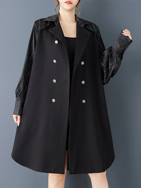 

Faionable Loose Heavy Splicing Design Bla k Sle Spring Autumn New Sle Women's Suit Dr Jaet Casual Ele